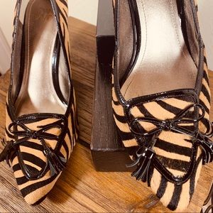 Joan & David 2” kitten heel zebra print pony hair
